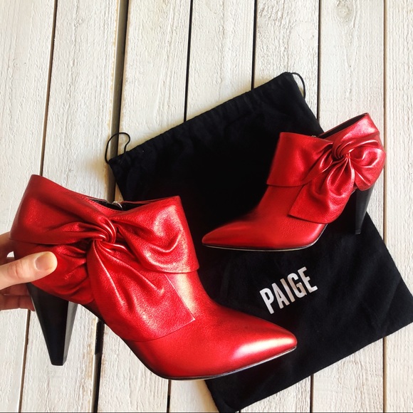 PAIGE Shoes - Paige Red Shimmer Bow Catrine Ankle Bootie